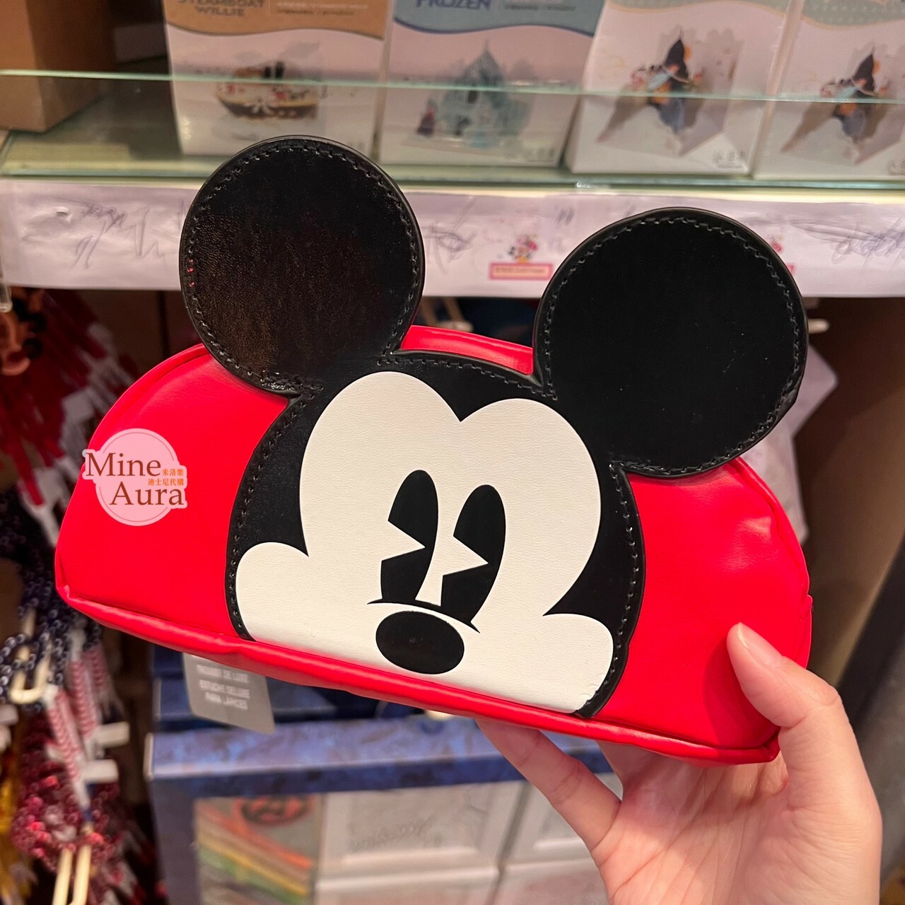 米奇 Mickey 大頭 立體耳朵 紅底 造型 筆袋 收納包 -香港迪士尼樂園