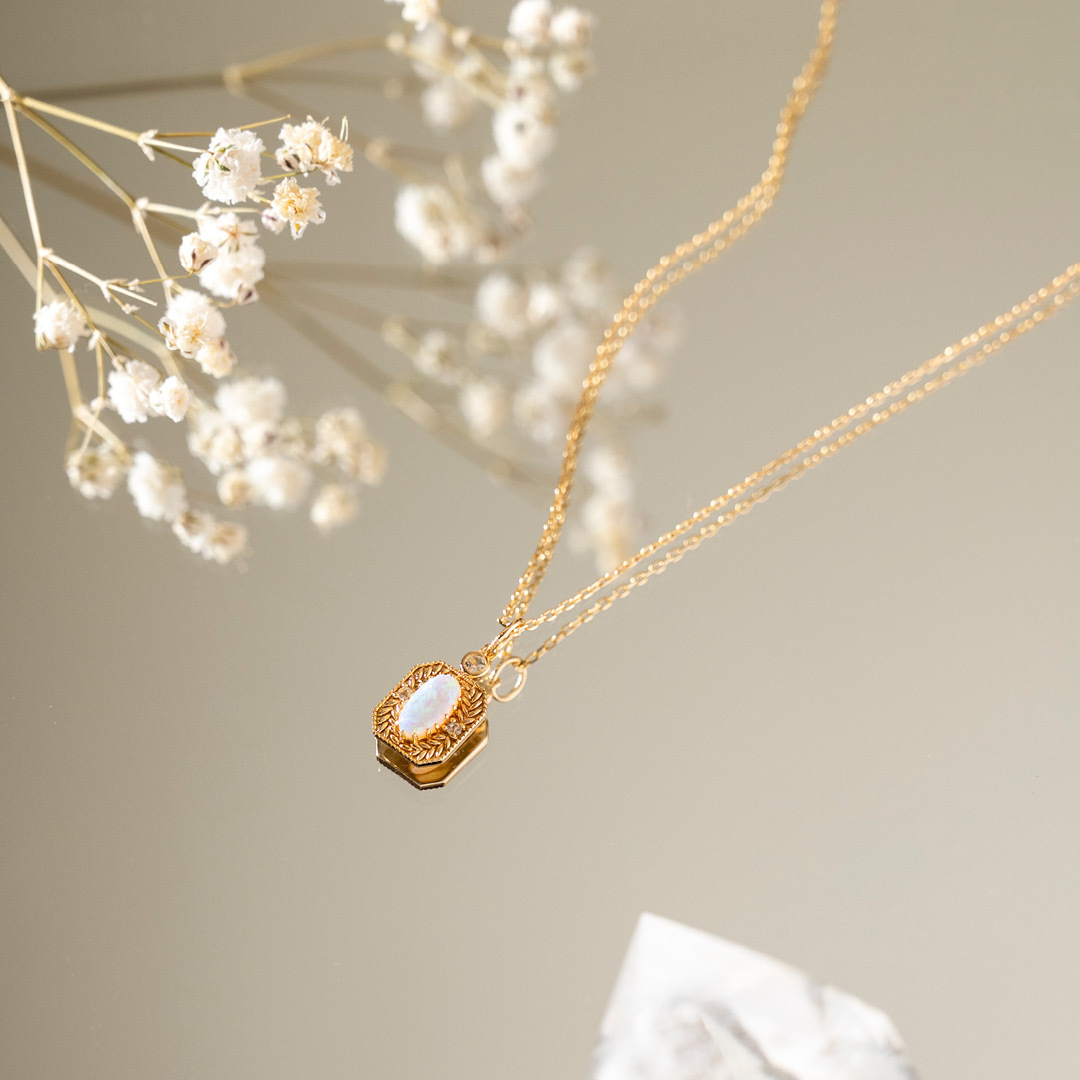 【輕奢】達芙妮的月桂-14K金蛋白石項鍊