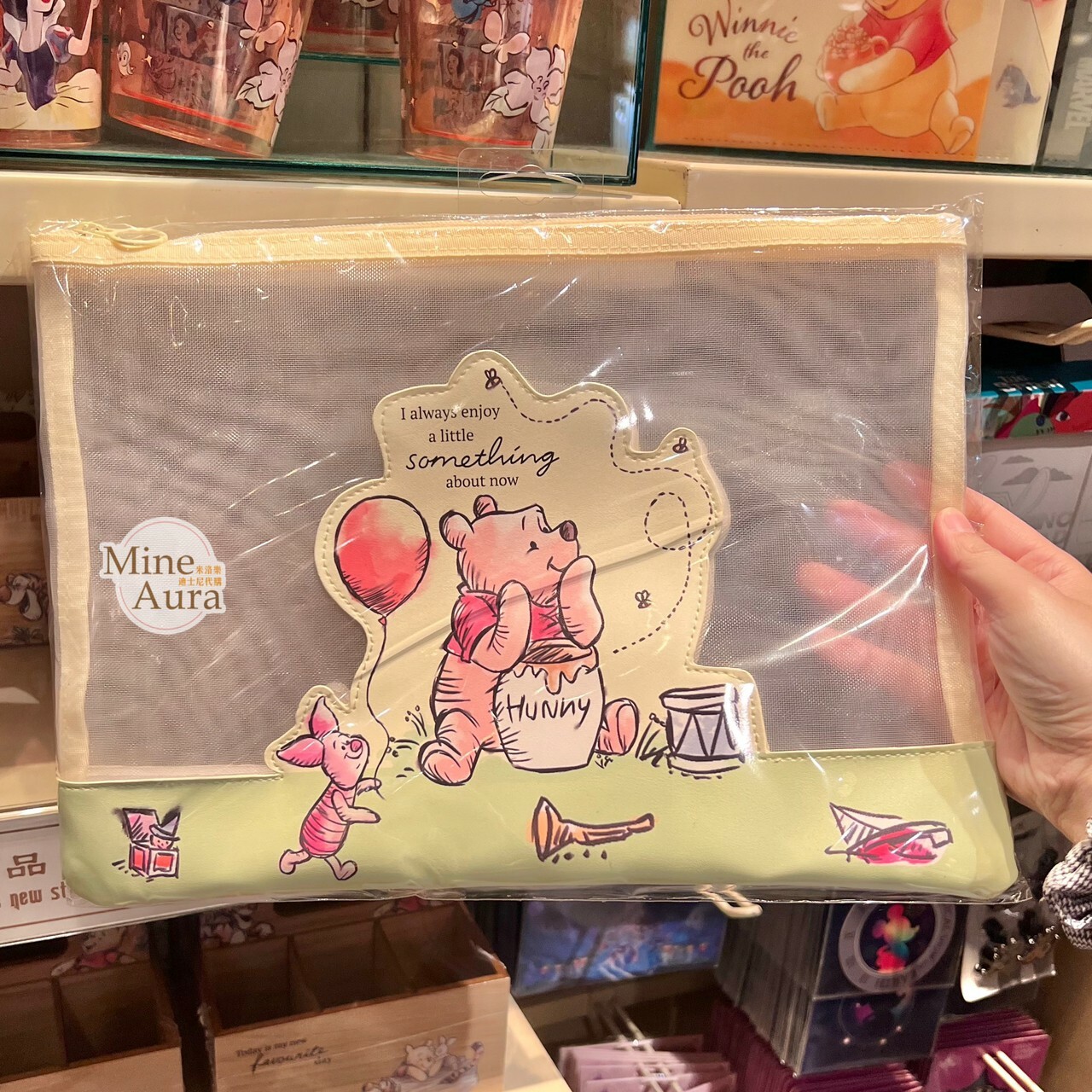 小熊維尼 Winnie the Pooh 手繪風 透明網格 造型 文件 資料 拉鍊 收納袋 -香港迪士尼樂園