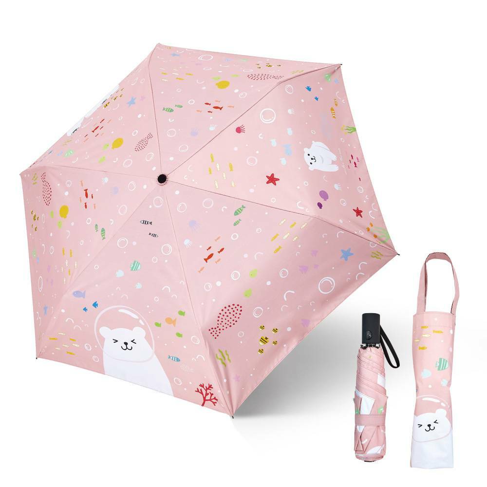 白熊的海底世界抗UV輕推自動開收提袋傘