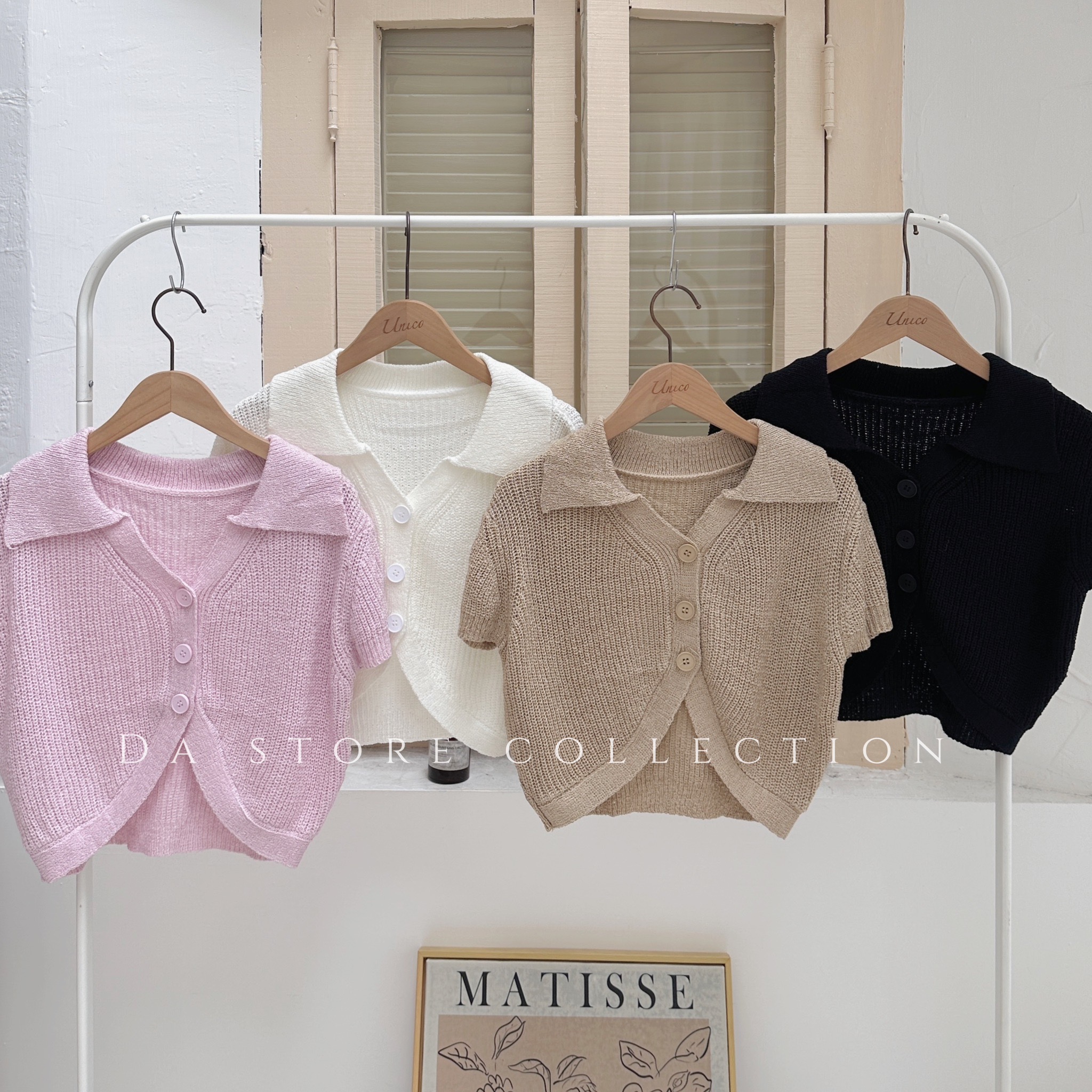 翻領下圓弧短版針織上衣/四色