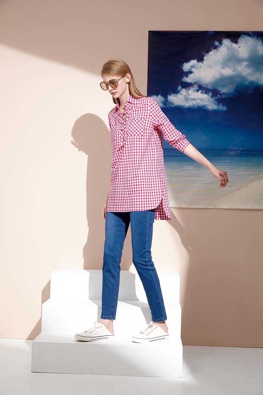 學院風修身百搭牛仔長褲S6111