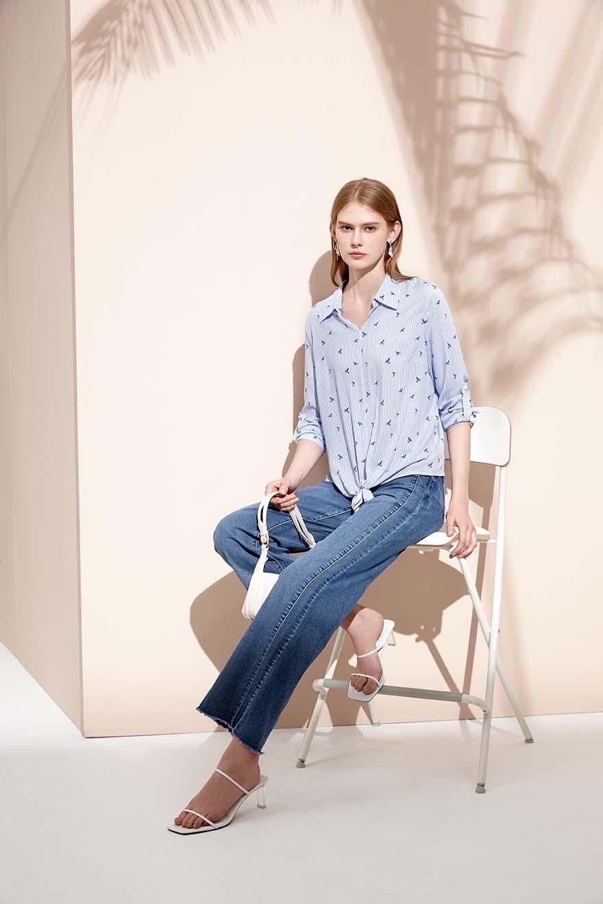 時尚抽鬚不修邊修腿牛仔寬管長褲S6121