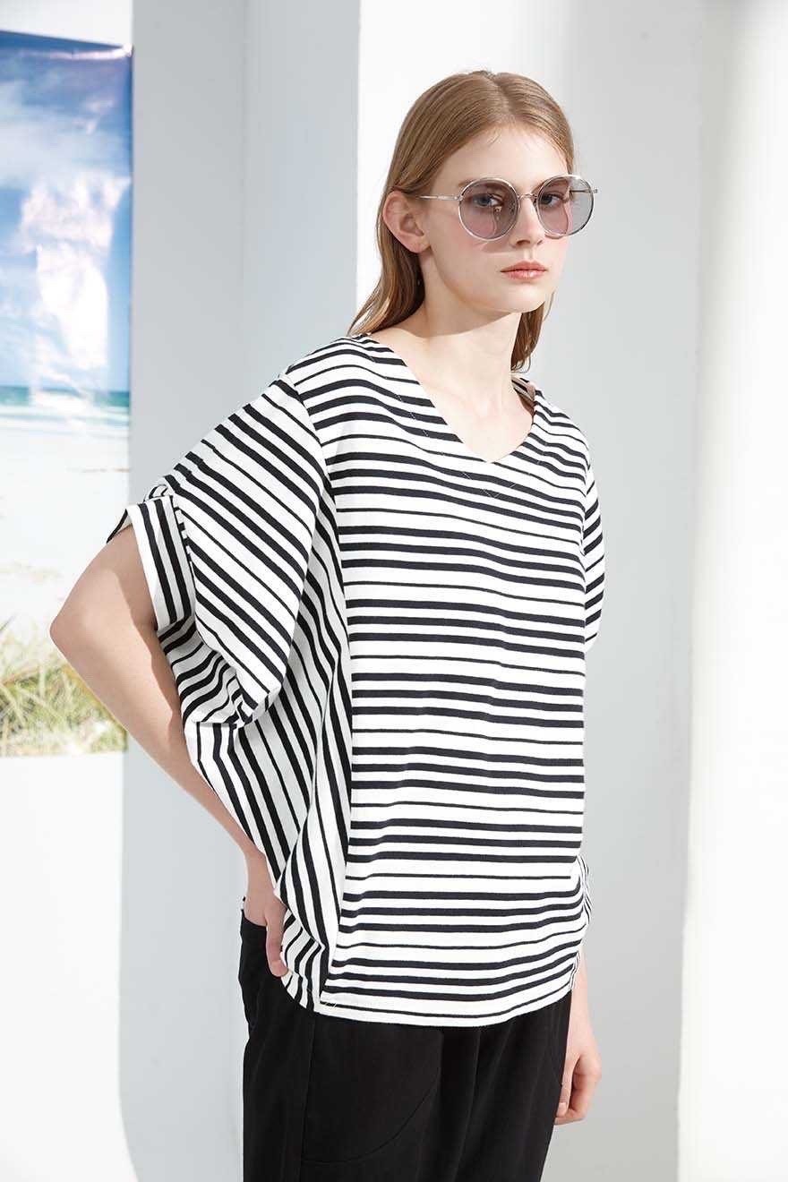 有機棉時尚V領造型上衣S6052