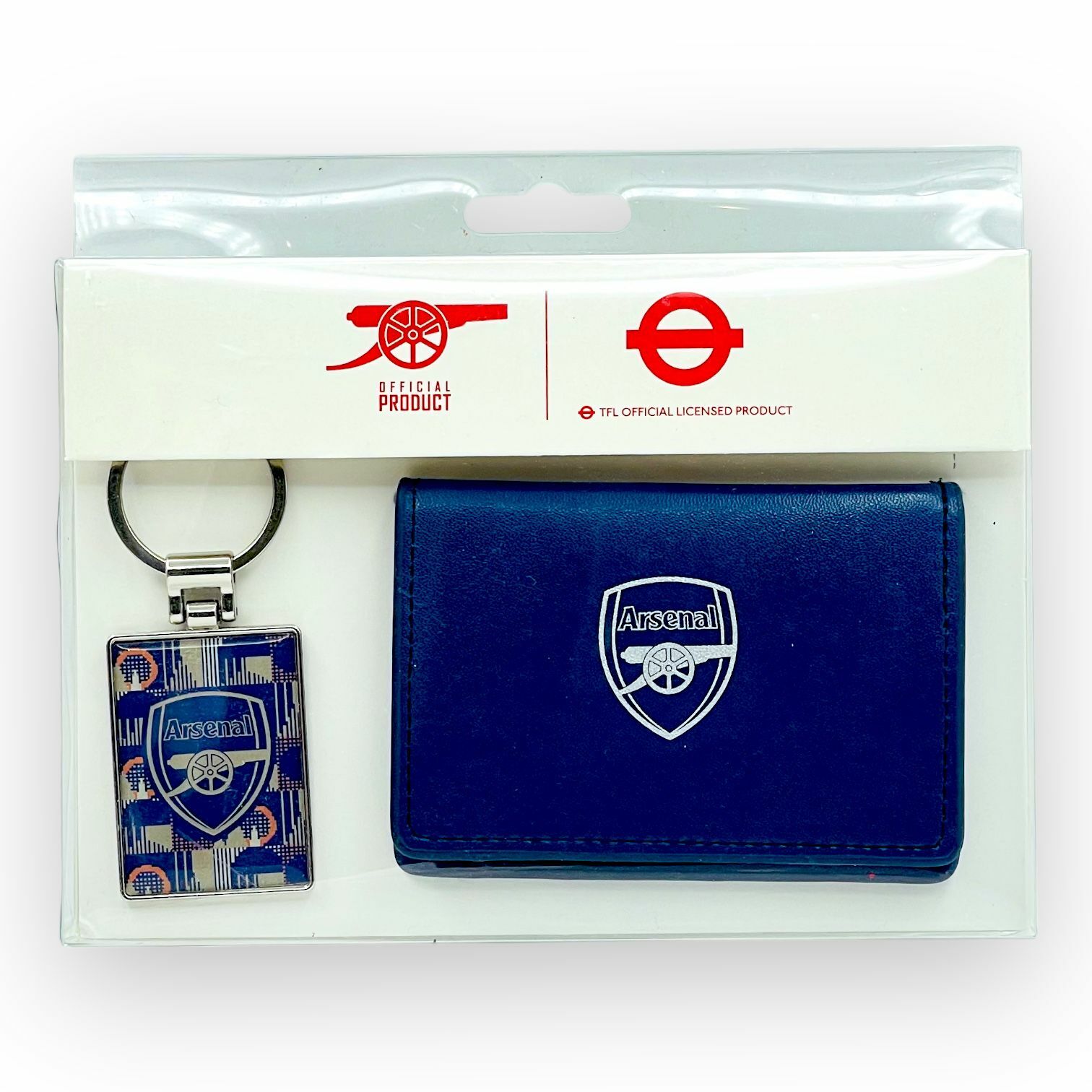 阿仙奴自然系藍色皮革卡片套連鎖匙扣套裝