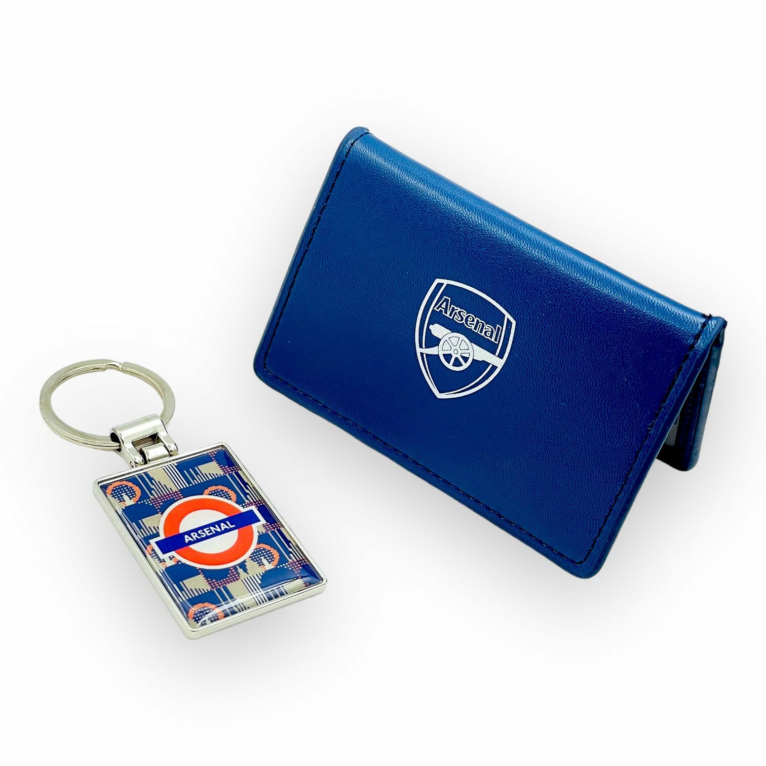 阿仙奴自然系藍色皮革卡片套連鎖匙扣套裝