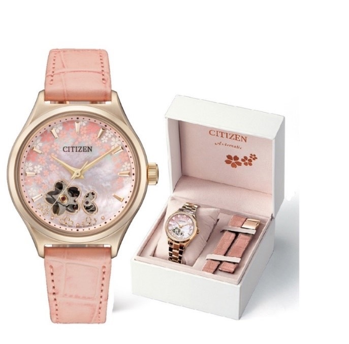 母親節禮物推薦-CITIZEN 浪漫櫻花機械錶(型號 PC1019-66Y)