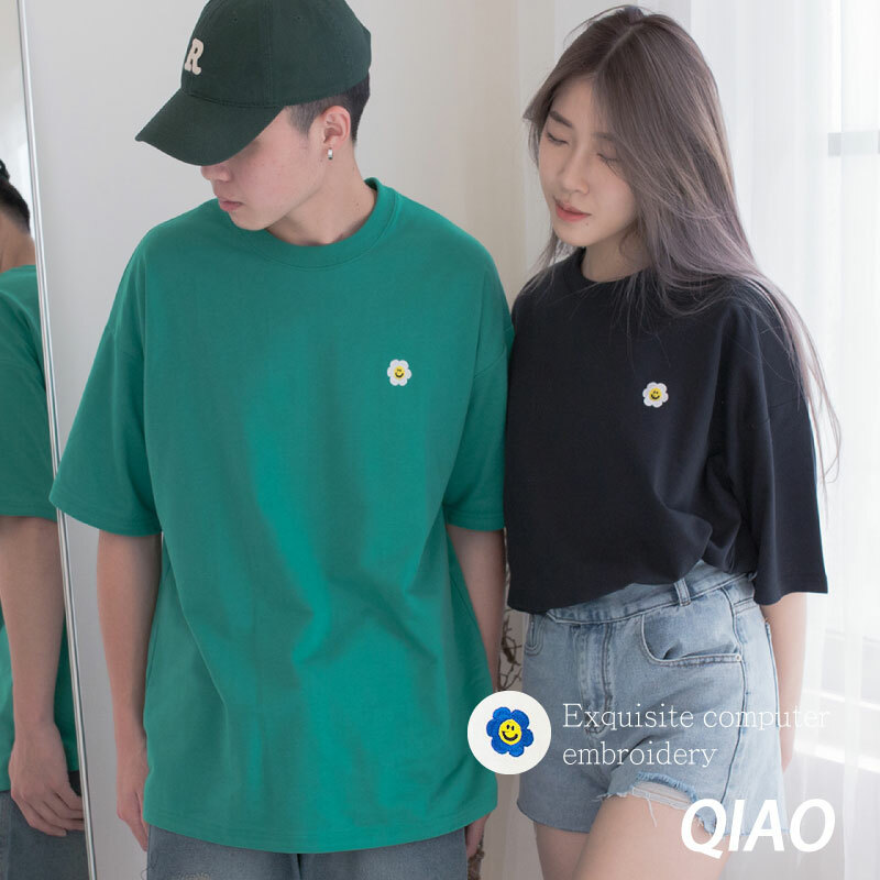 QIAO 小花電繡 細絨棉五分T