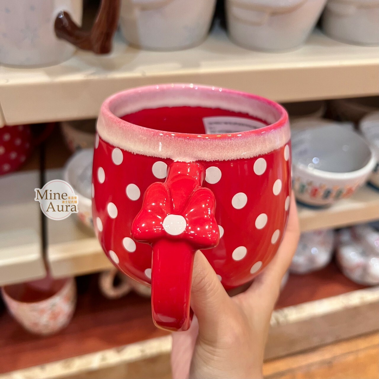 米妮 Minnie 紅底點點 蝴蝶結 陶瓷馬克杯 水杯 -香港迪士尼樂園
