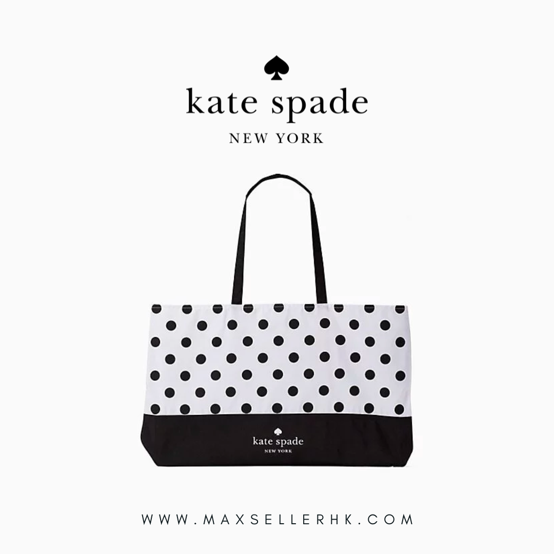 現貨｜KATE SPADE大容量手挽袋 |Black Dots Cotton Beach Canvas Tote
