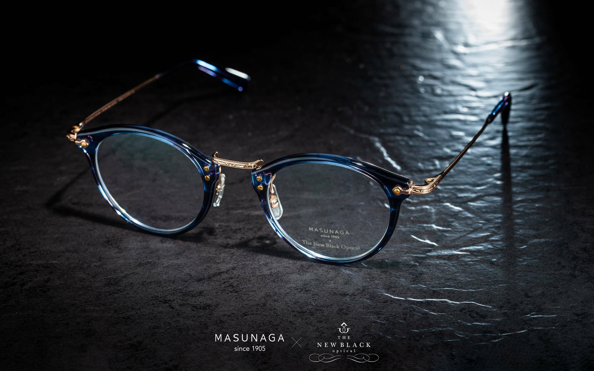 日本增永眼鏡Masunaga x The New Black Optical 藍玳瑁色.玫瑰金 GMS805