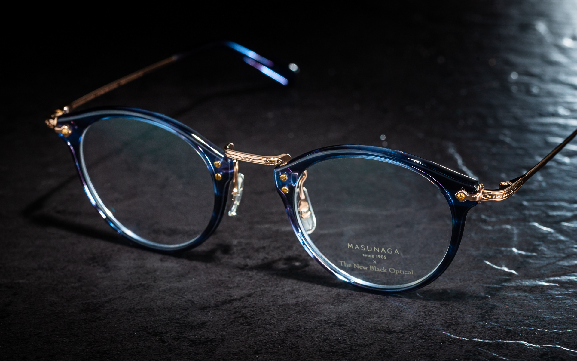 日本增永眼鏡Masunaga x The New Black Optical 藍玳瑁色.玫瑰金GMS805
