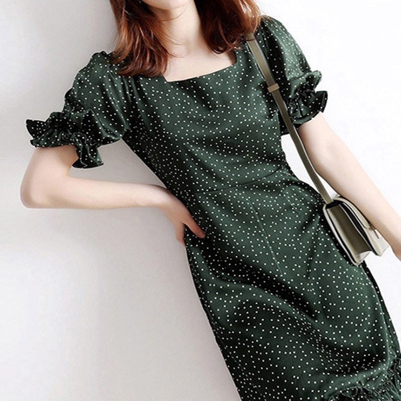 【零碼出清不退換】方領澎袖點點雪紡洋裝