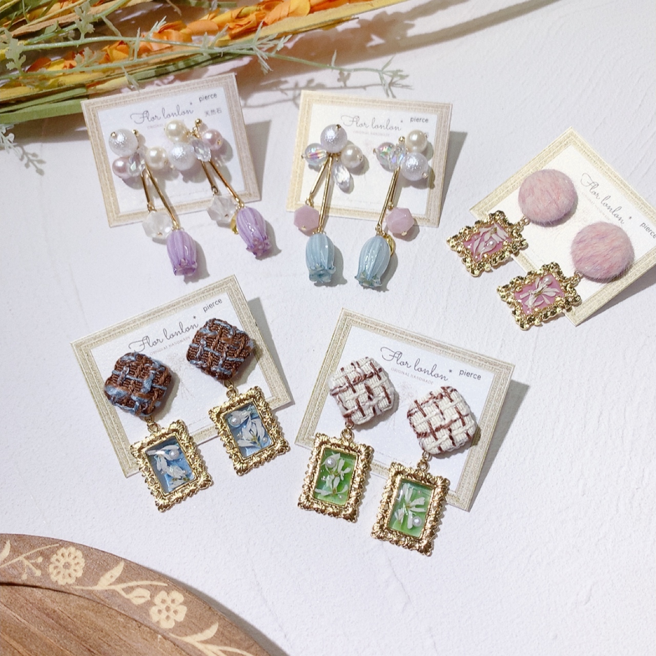 [手作家] 乾花封入x格紋耳環