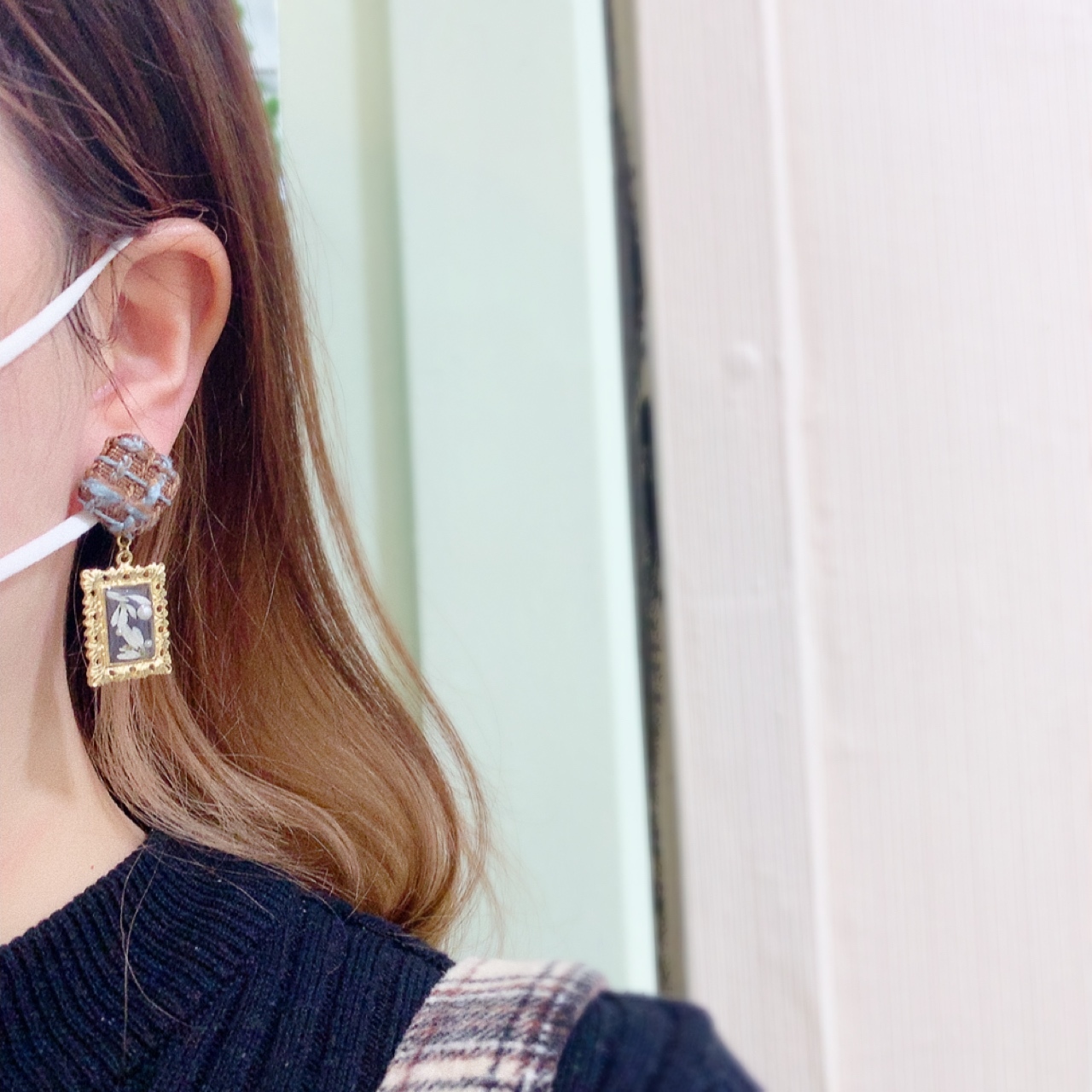 [手作家] 乾花封入x格紋耳環