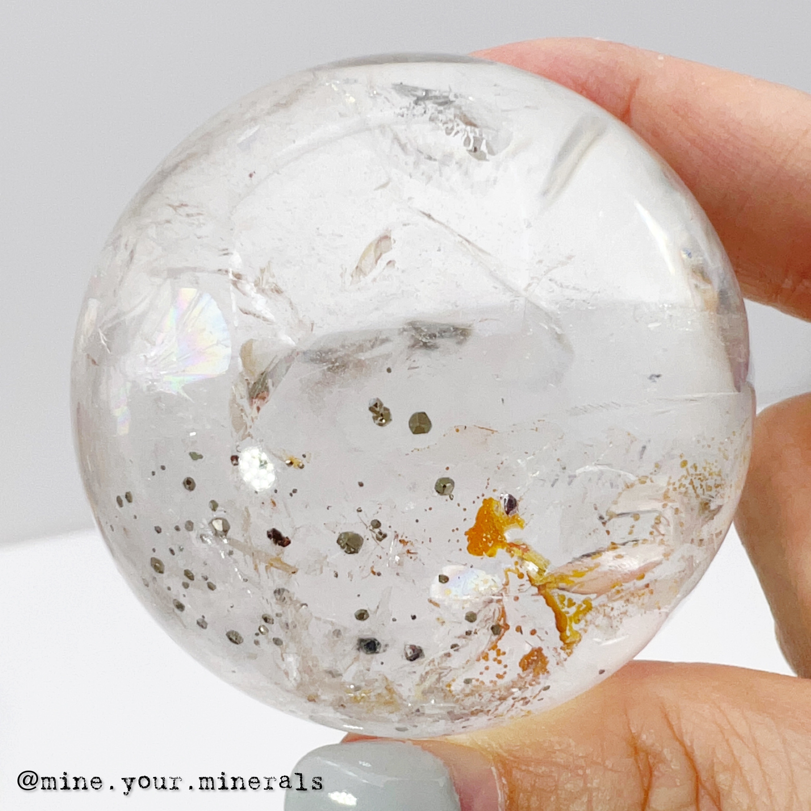 黃銅礦黃膠花共生白水晶球