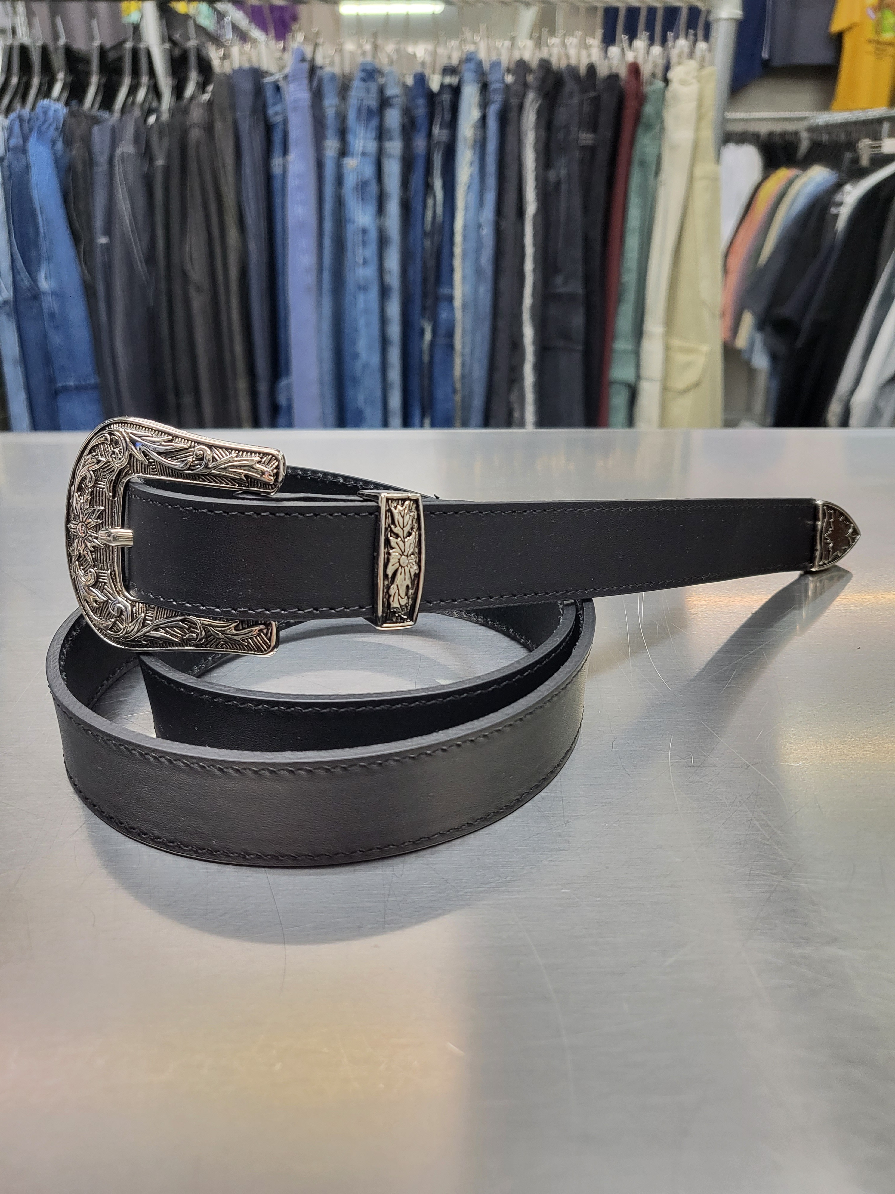 銀扣真皮皮帶 A0021