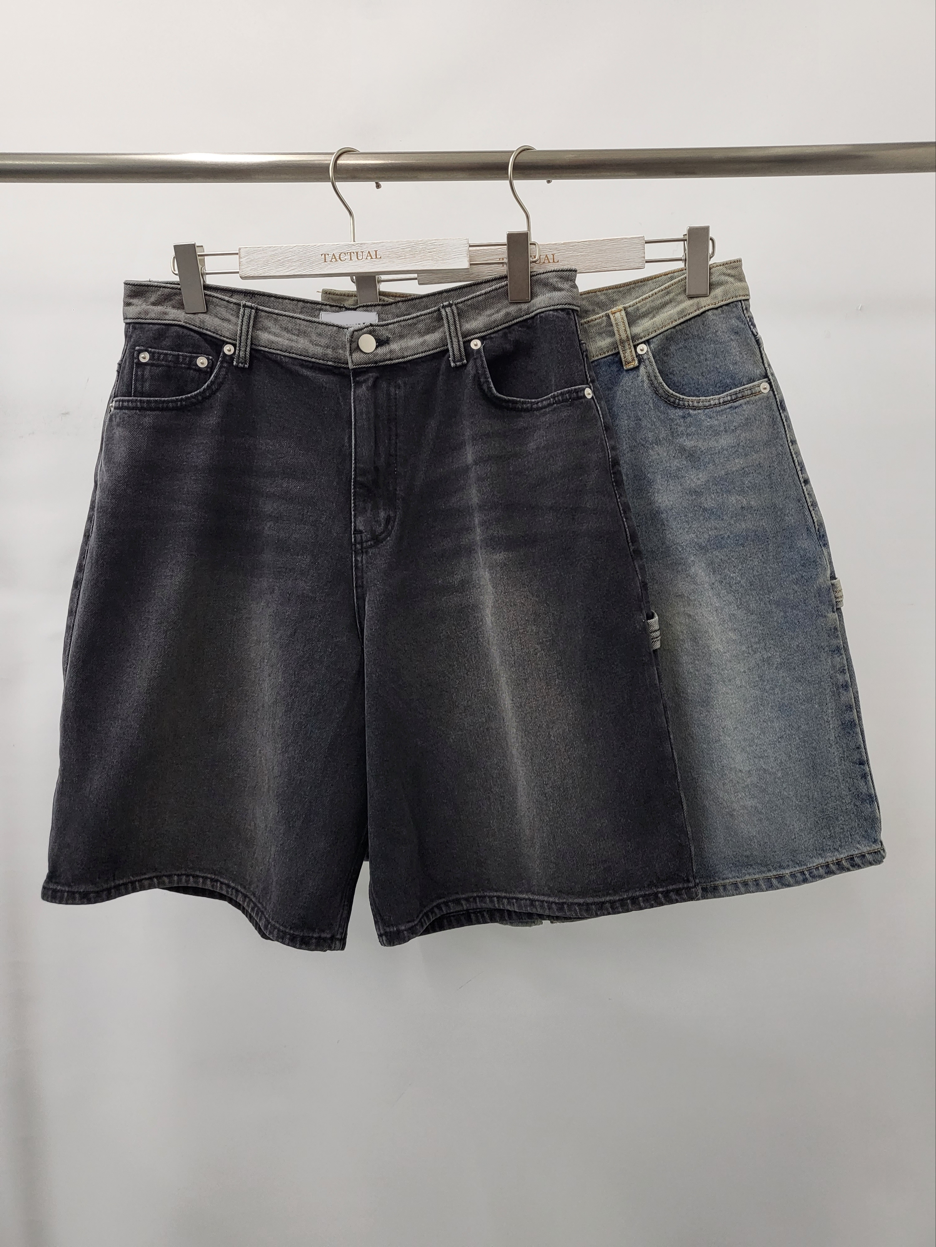 洗水拼色牛仔短褲 J678