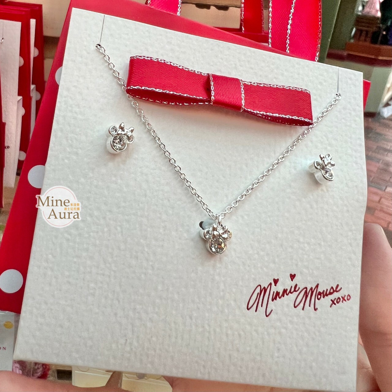 米奇 Mickey 米妮 Minnie 米奇頭造型 亮鑽 項鍊 + 耳環 組 (袋裝) 首飾 -香港迪士尼樂園