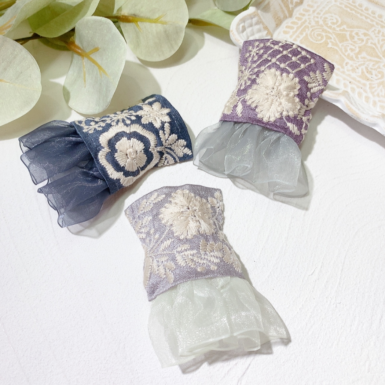 [日本制]刺繡網紗擺尾髮圈扣