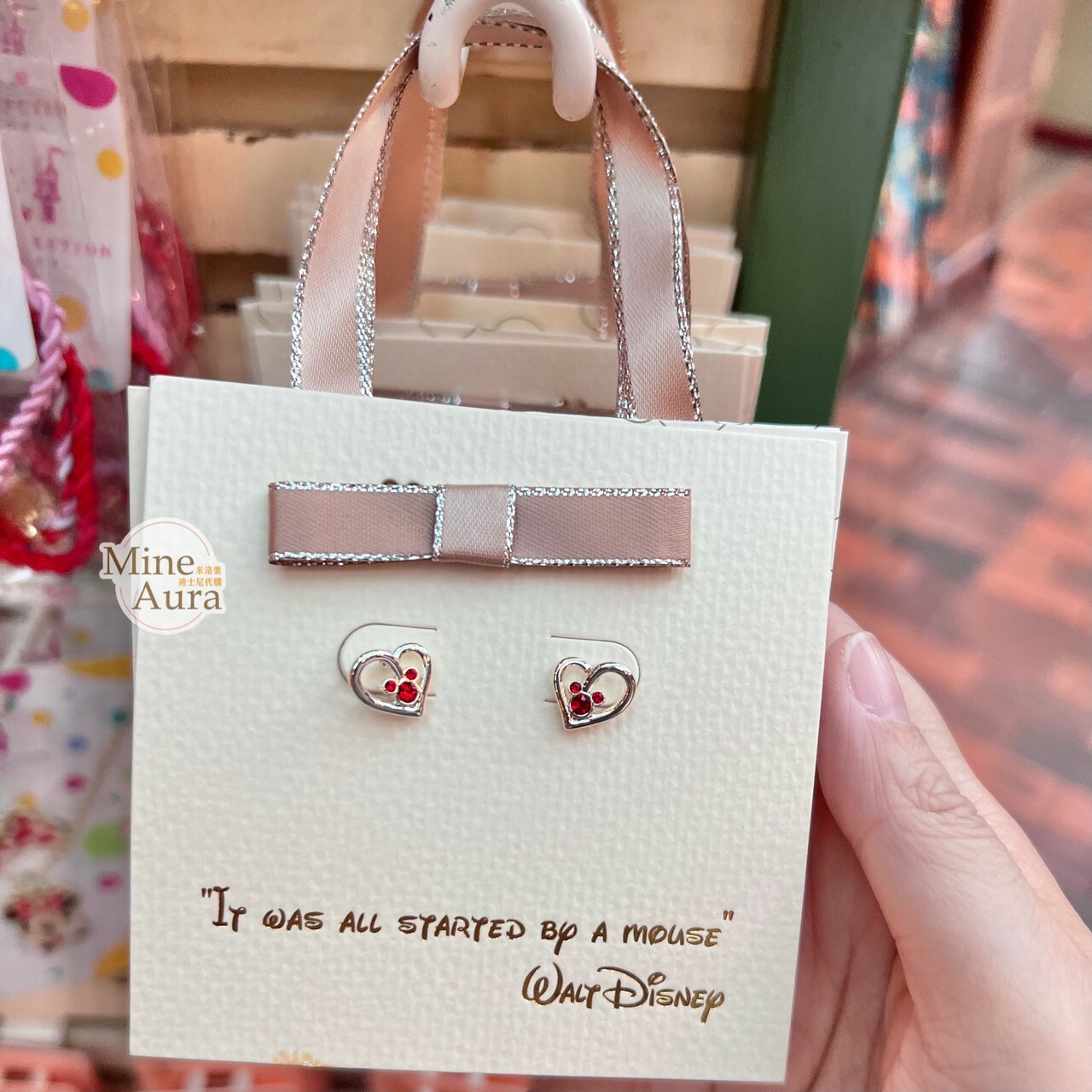 米奇 Mickey 紅色亮鑽 米奇頭 愛心簍空 造型 耳環 (袋裝) 首飾 -香港迪士尼樂園