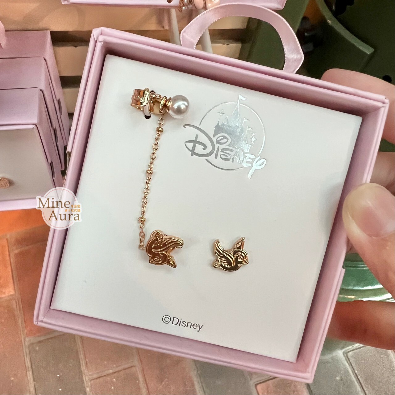 金色鳥 墜飾 珍珠 耳骨夾 耳環 (盒裝) 白雪公主 Snow-white -香港迪士尼樂園
