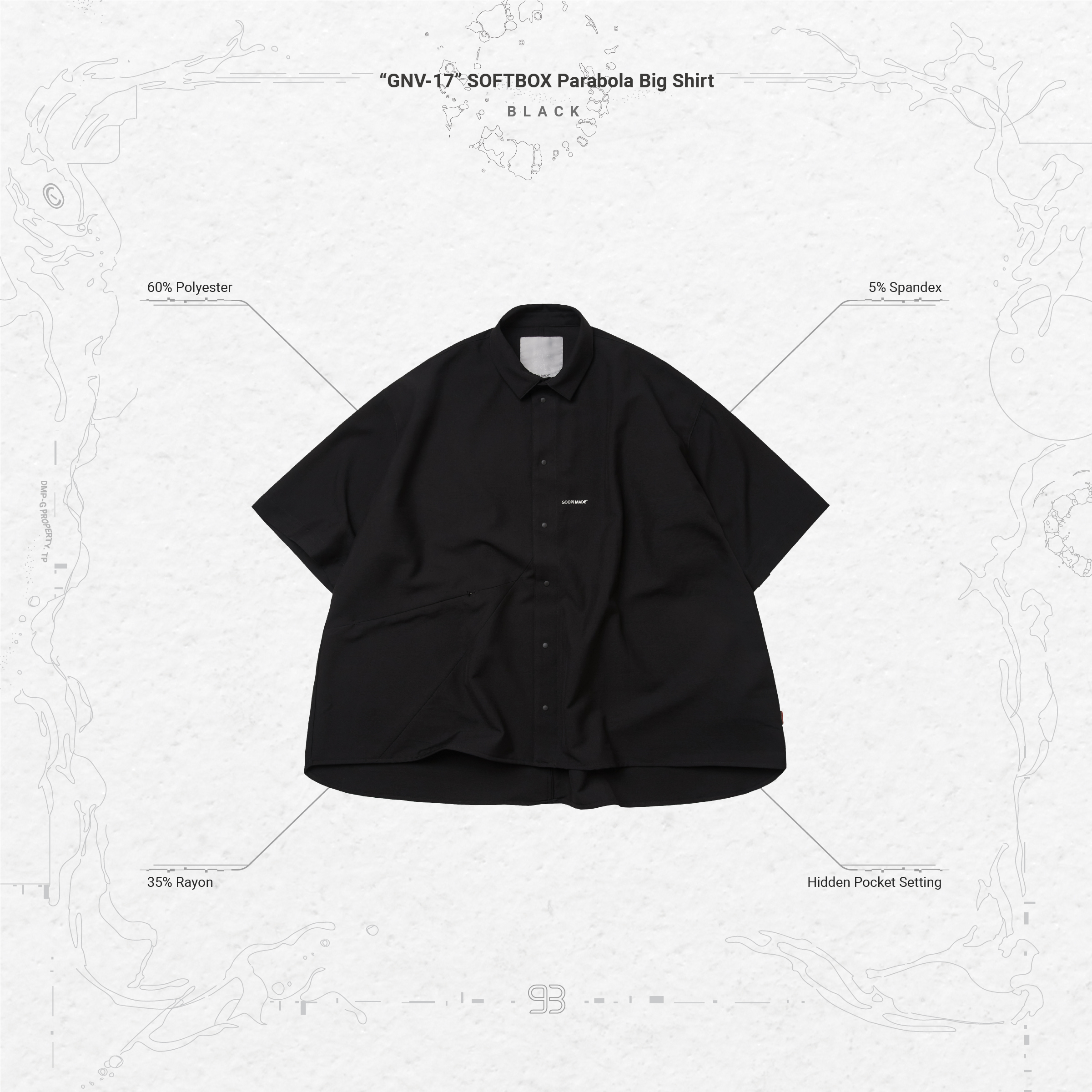 GOOPIMADE / “GNV-17“ Parabola Big Shirts GNV-17” SOFTBOX Parabola Big Shirt - Black