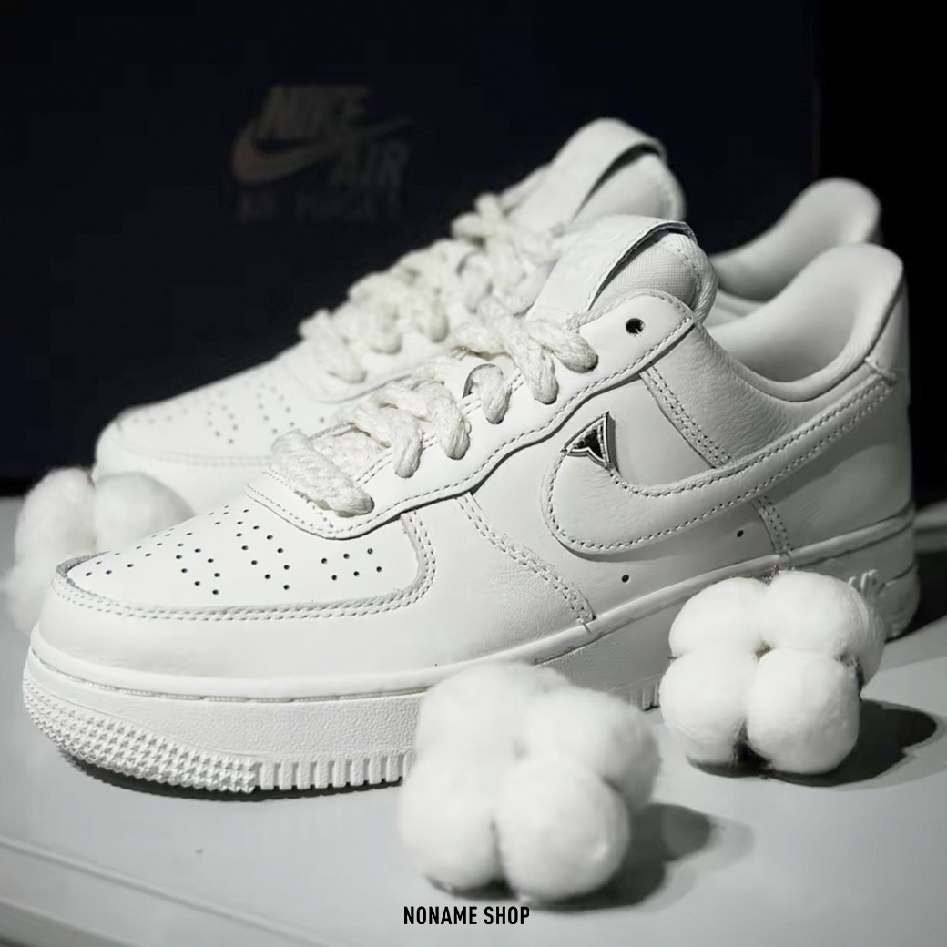 NIKE W AIR FORCE 1 AF1 水鑽 銀角 棉麻鞋帶  骨白 (女款)