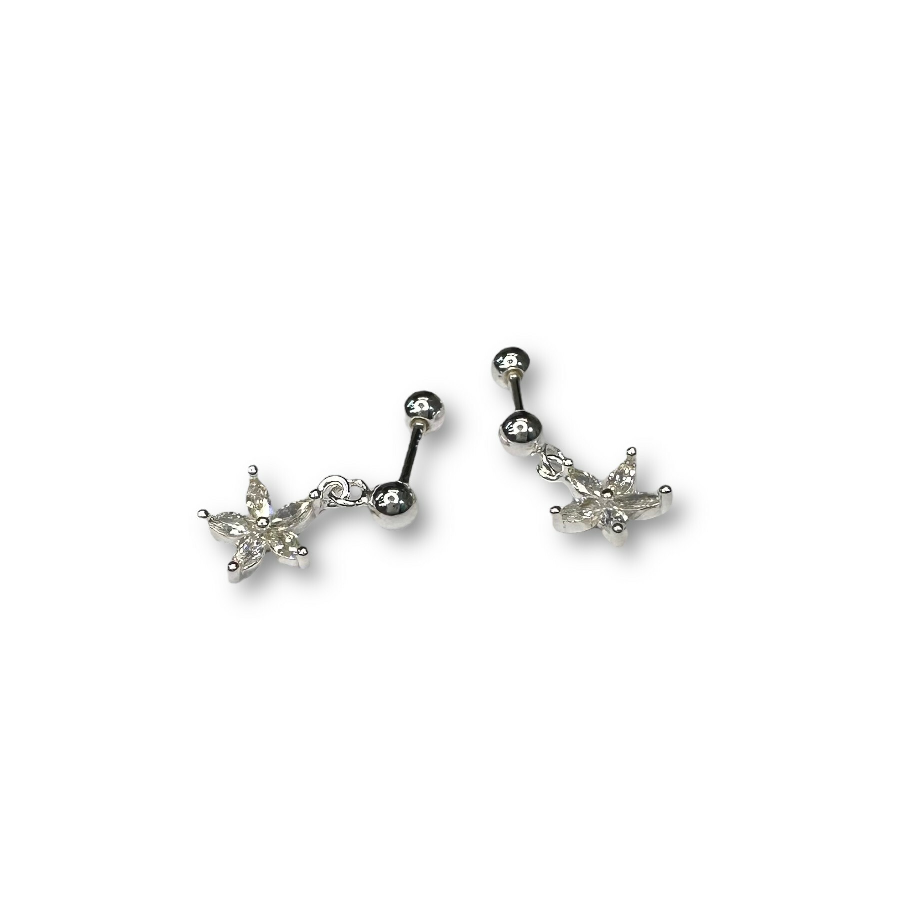 純銀鎖珠-珠珠吊葉形鋯花花 2色 (單支價)