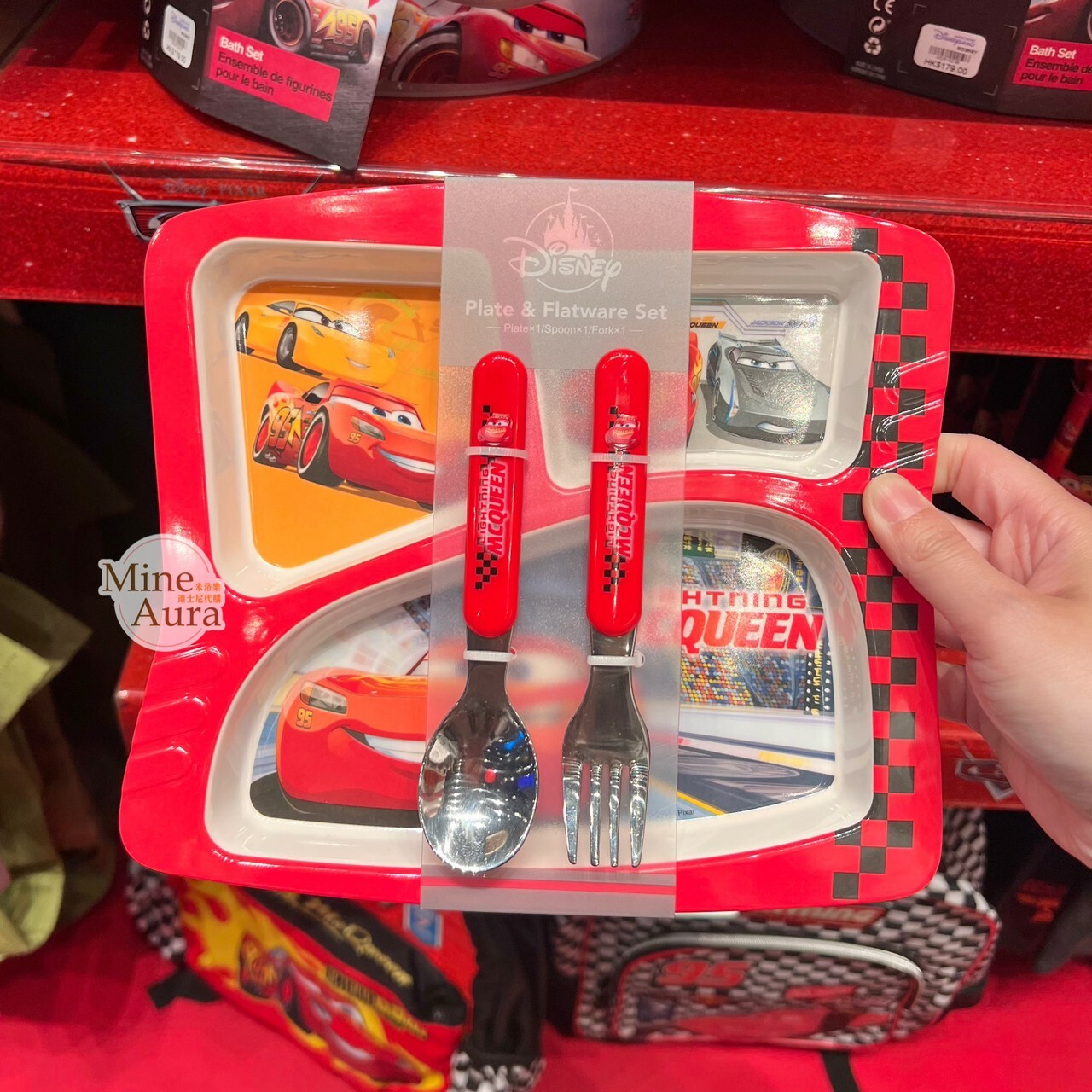 閃電麥坤 Lightning McQueen 分隔餐盤 湯匙 叉子 餐具 組 汽車總動員 Cars -香港迪士尼樂園