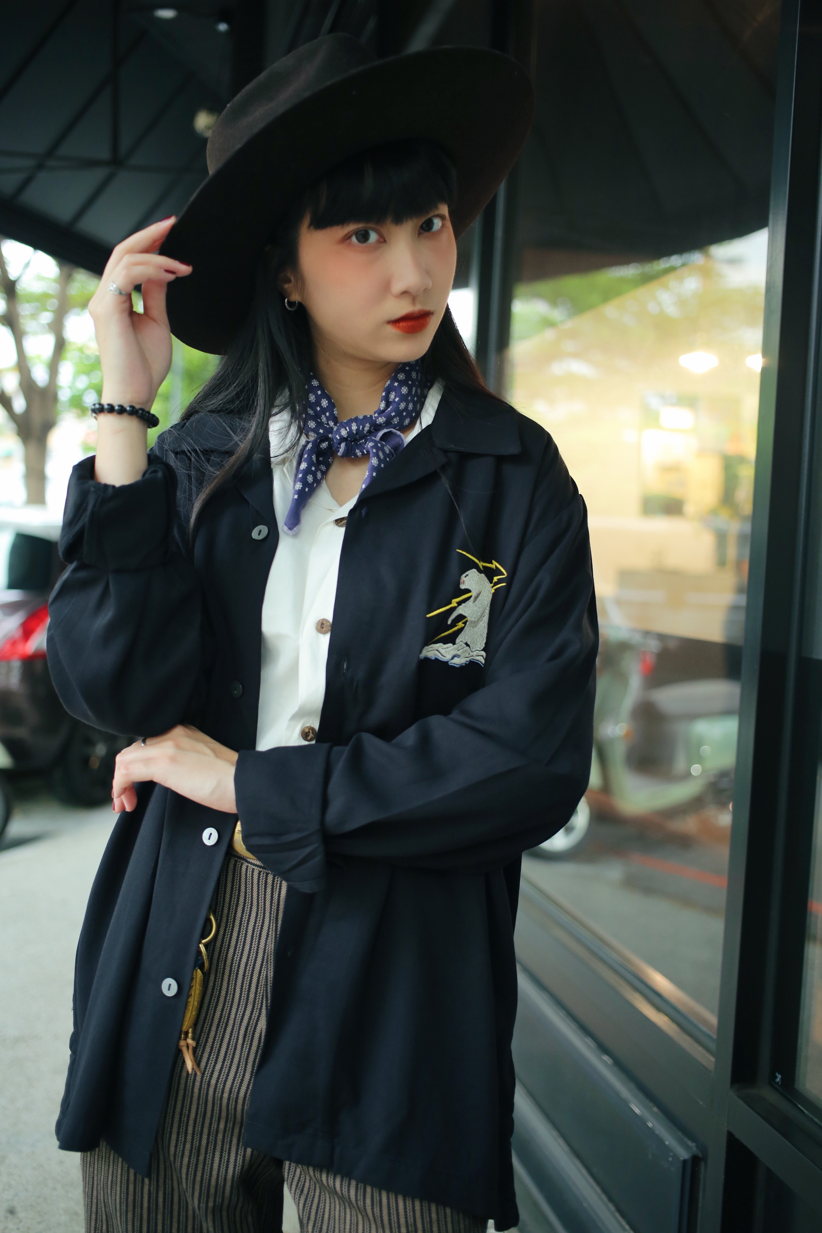 HOUSTON Alaska Souvenir shirt / 阿拉斯加圖騰橫須賀刺繡長袖襯衫-黑