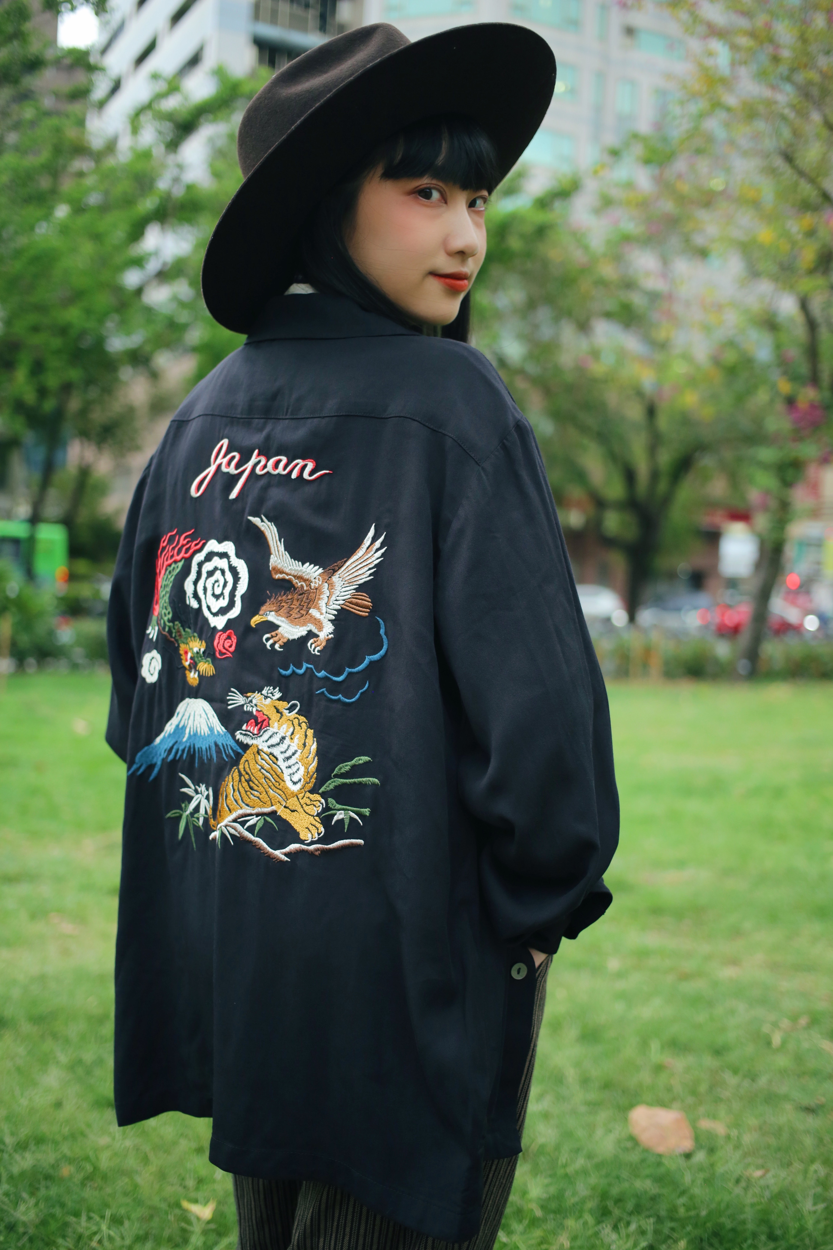 HOUSTON Japan Souvenir shirt / 日本圖騰橫須賀刺繡長袖襯衫-黑