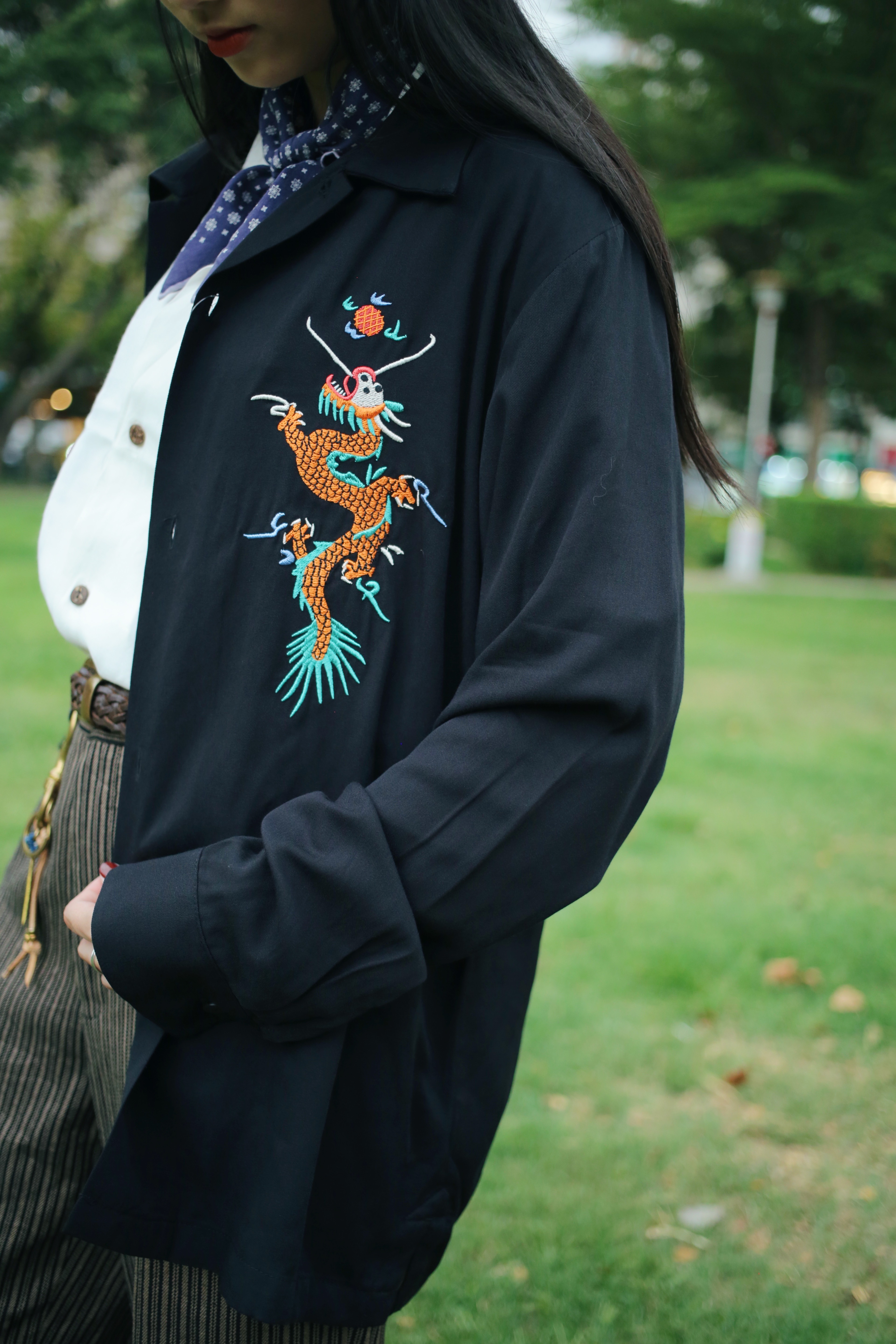 HOUSTON Japan Souvenir shirt / 日本圖騰橫須賀刺繡長袖襯衫-黑