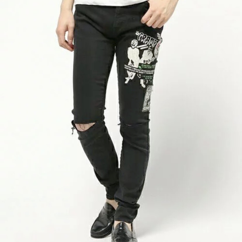 HYSTERIC GLAMOUR CR PATCH & SLASHS CHINO REMAKE SLIM BLACK DENIM - SIZE W34 IN STOCK NOW (現貨發售中)