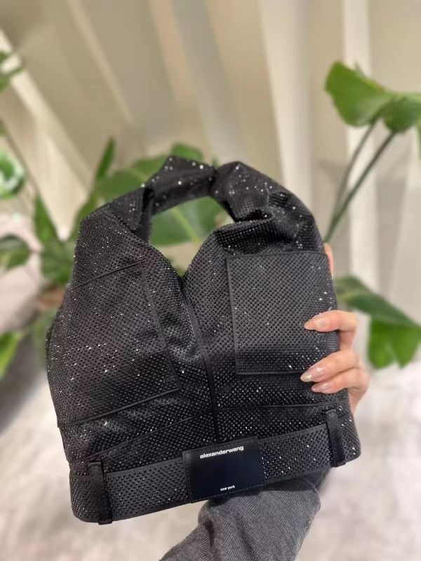 Alexander Wang 黑色緞面水鑽手提包  20223K53M   001 -T