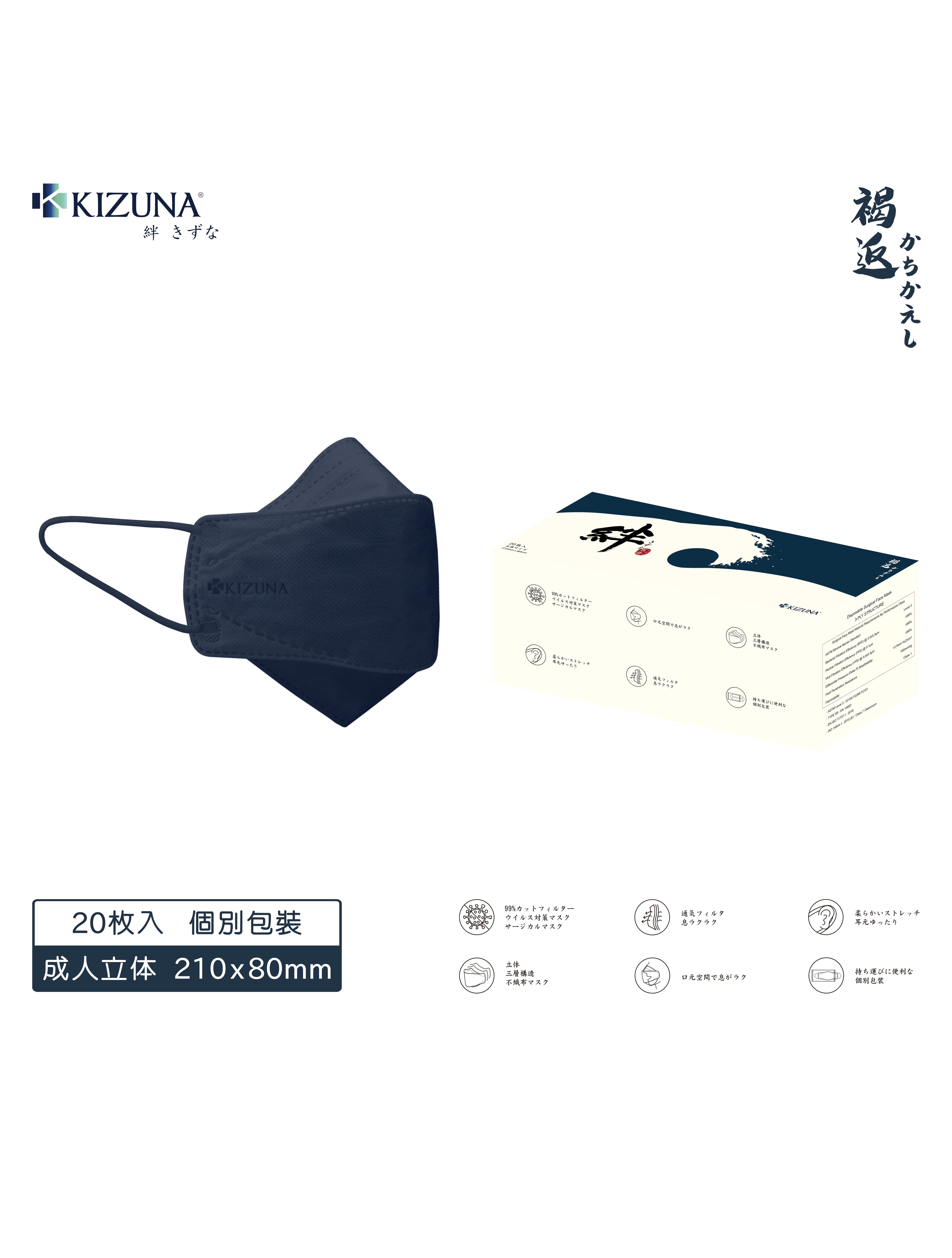 NIPPON COLORS - Kachikaeshi Blue 3D Adult Face Mask
