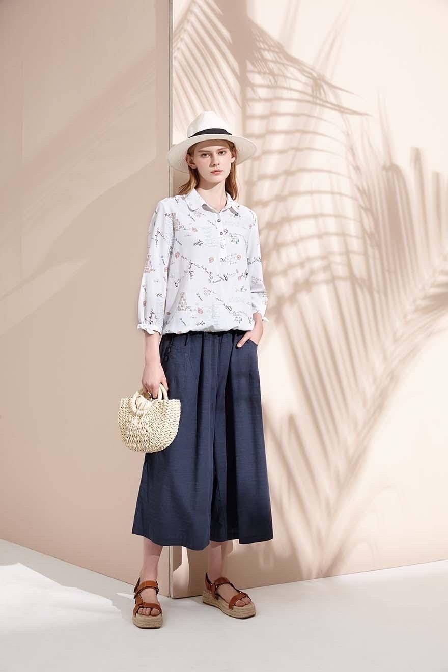 仿麻質地優雅休閒釦子造型寬褲裙S6191