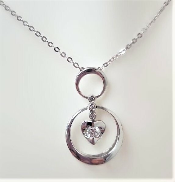 18K White Gold Heart Diamond Pendant (Chain Included)