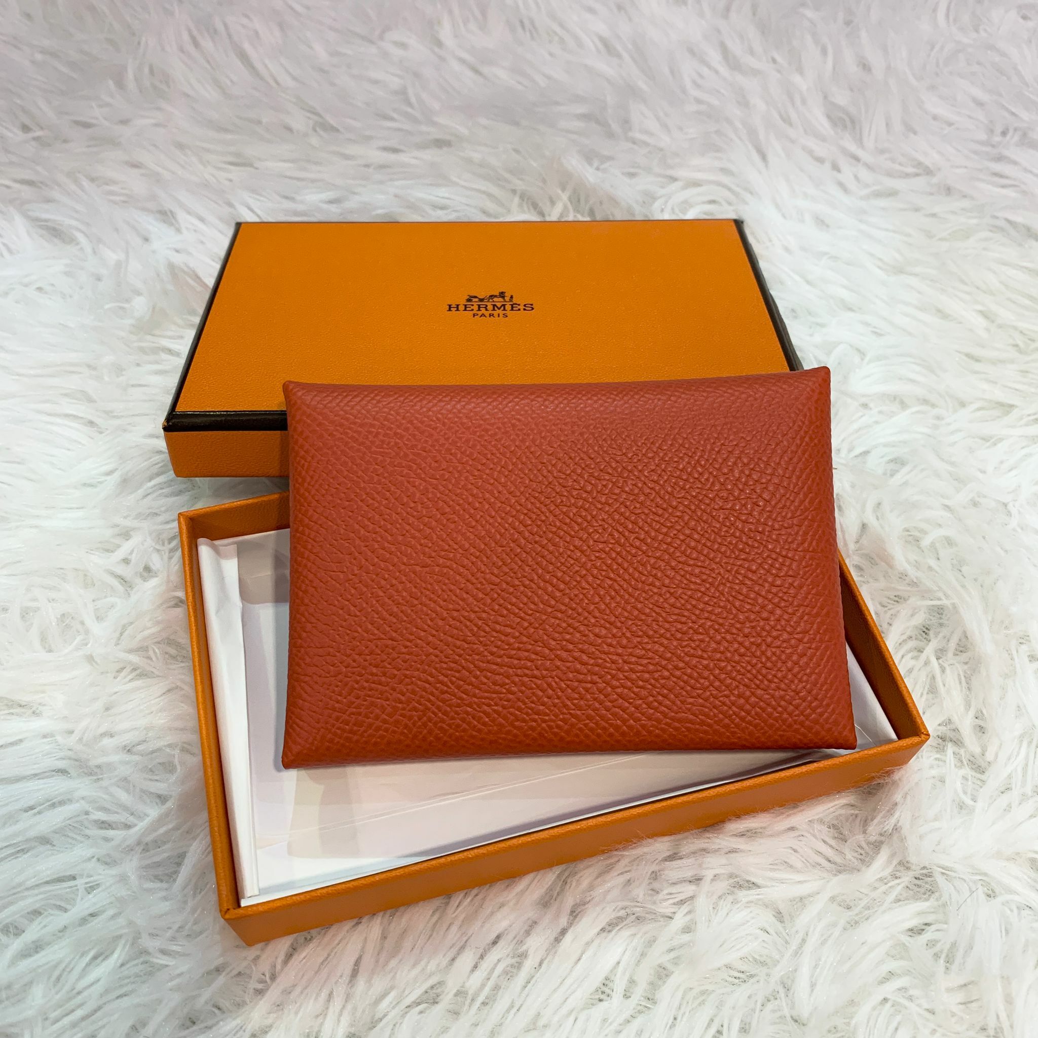 全新HERMES卡片套 Calvi DUO 9T Capucine 火焰紅/Epsom皮 #BRAND NEW #香榭站正品