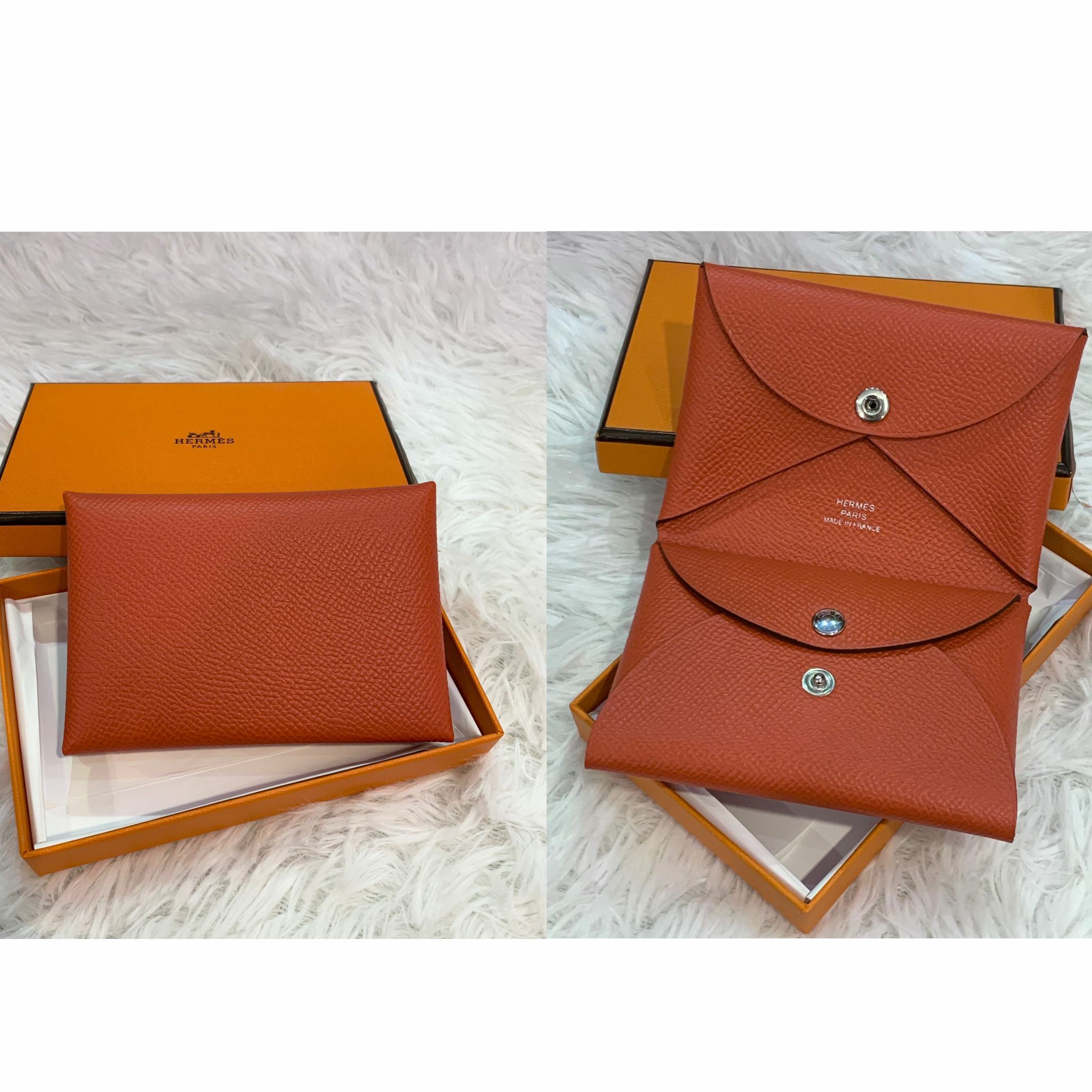 全新HERMES卡片套 Calvi DUO 9T Capucine 火焰紅/Epsom皮 #BRAND NEW #香榭站正品