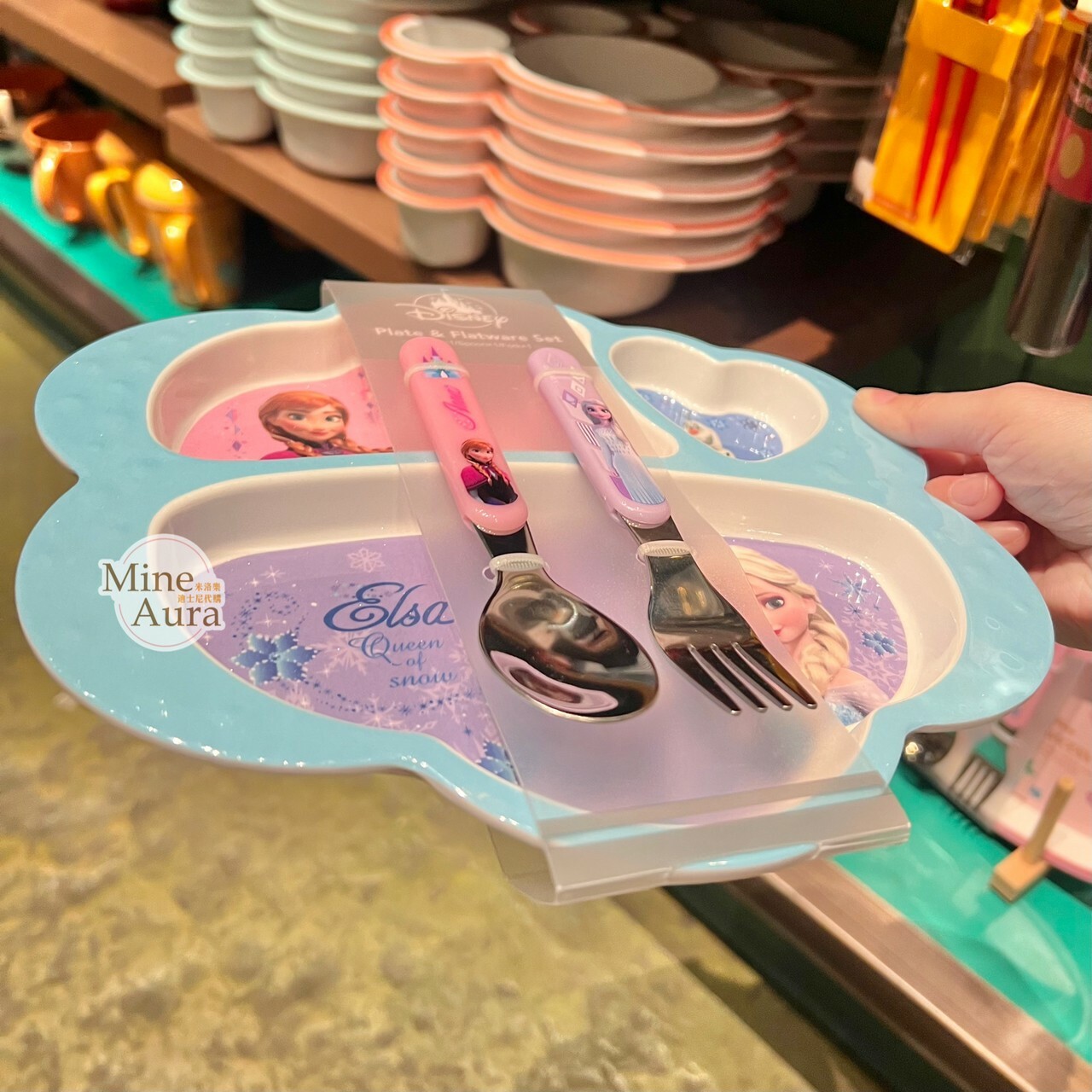 艾莎 Elsa 安娜Anna 分隔餐盤 湯匙 叉子 餐具 組 冰雪奇緣 Frozen -香港迪士尼樂園