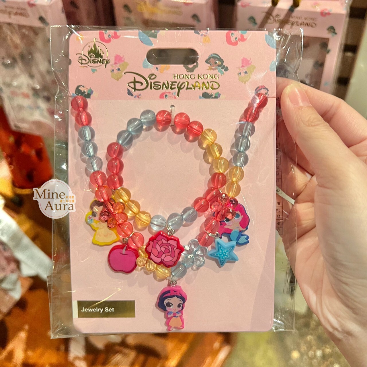 公主系列 Princess Line 公主集合 Q版 墜飾 串珠造型 手環+項鍊 2入組 -香港迪士尼樂園