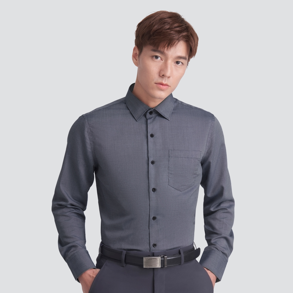 嫘縈混紡長袖襯衫-深灰