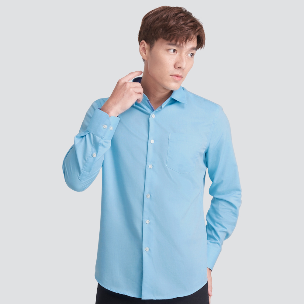 嫘縈混紡長袖襯衫-水藍