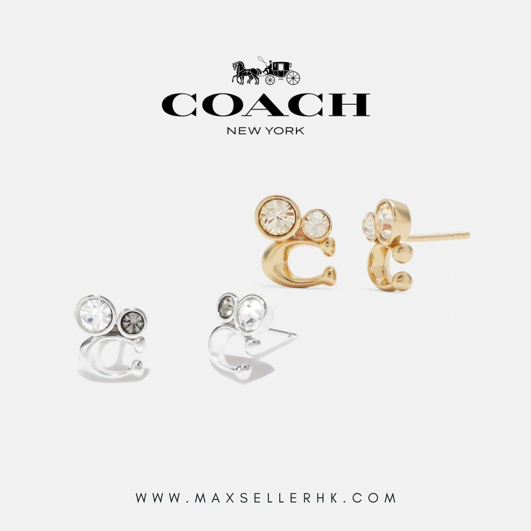 現貨｜2 色｜COACH Signature Crystal Cluster Stud Earrings 經典水晶C字耳環