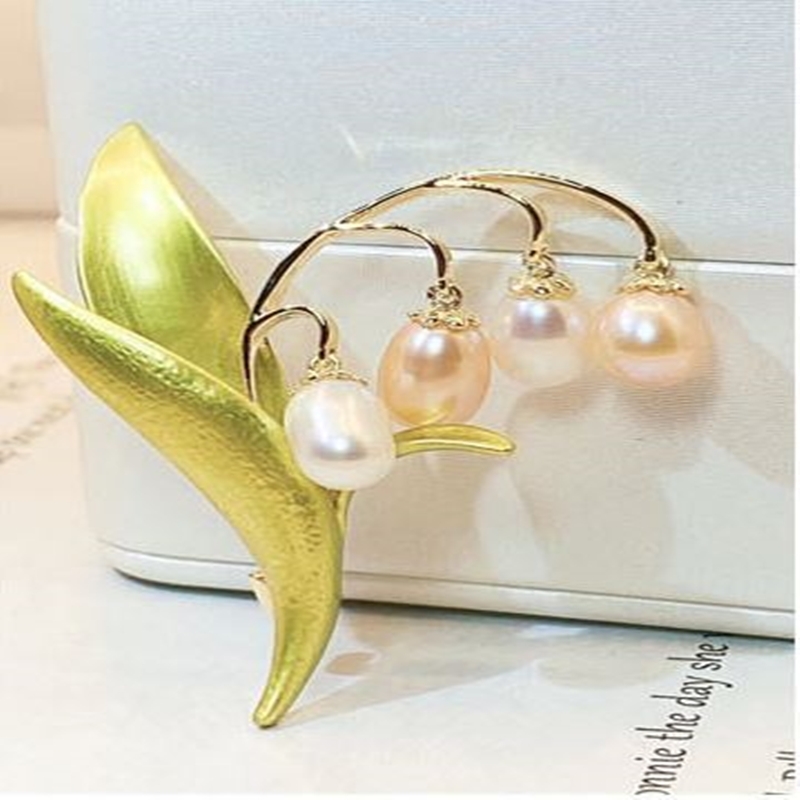 珍珠鈴蘭胸針 綠色