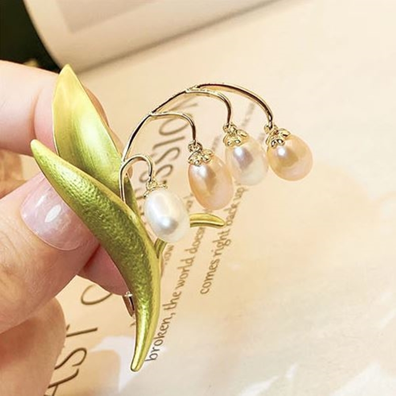 珍珠鈴蘭胸針 綠色