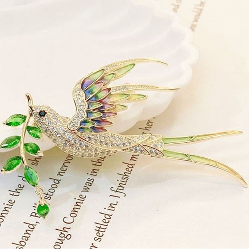 碎鑽柳條燕胸針 彩色