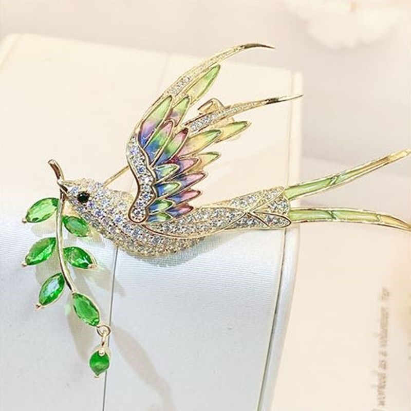 碎鑽柳條燕胸針 彩色