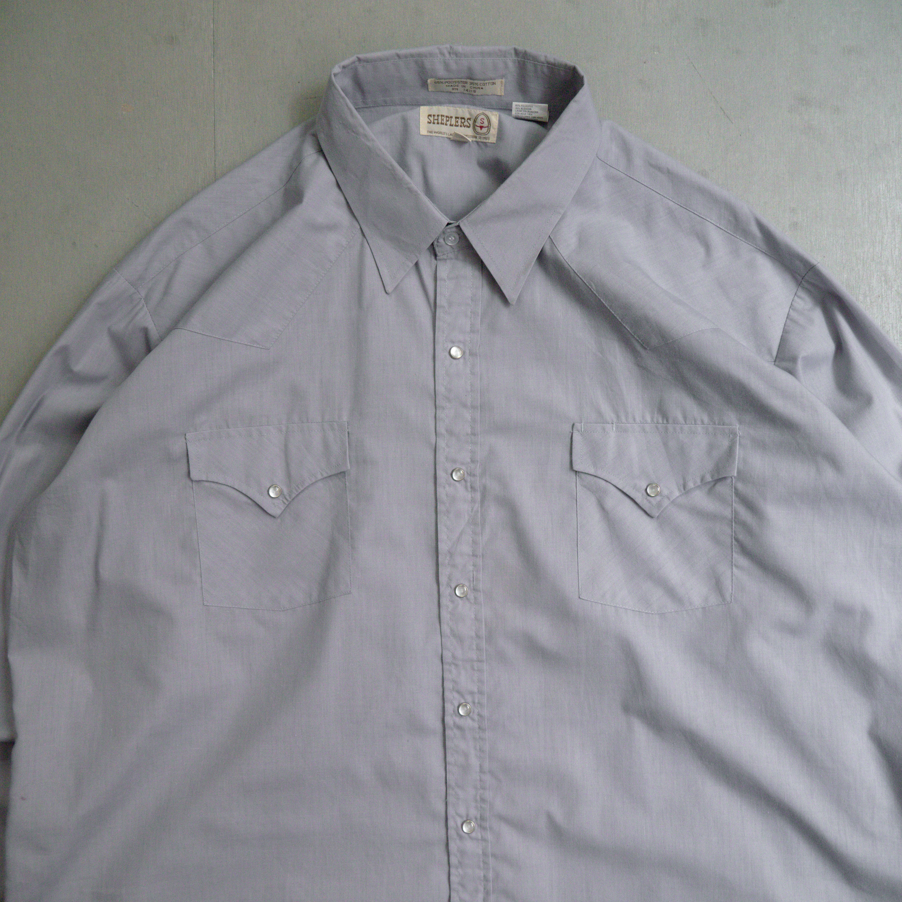 90S VINTAGE WESTERN SHIRT 灰色 素面 珍珠釦 西部 長袖 襯衫